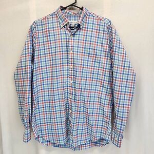 Peter Millar Men's Long-Sleeve Button-up Blue Green Plaid Shirt Size L j14